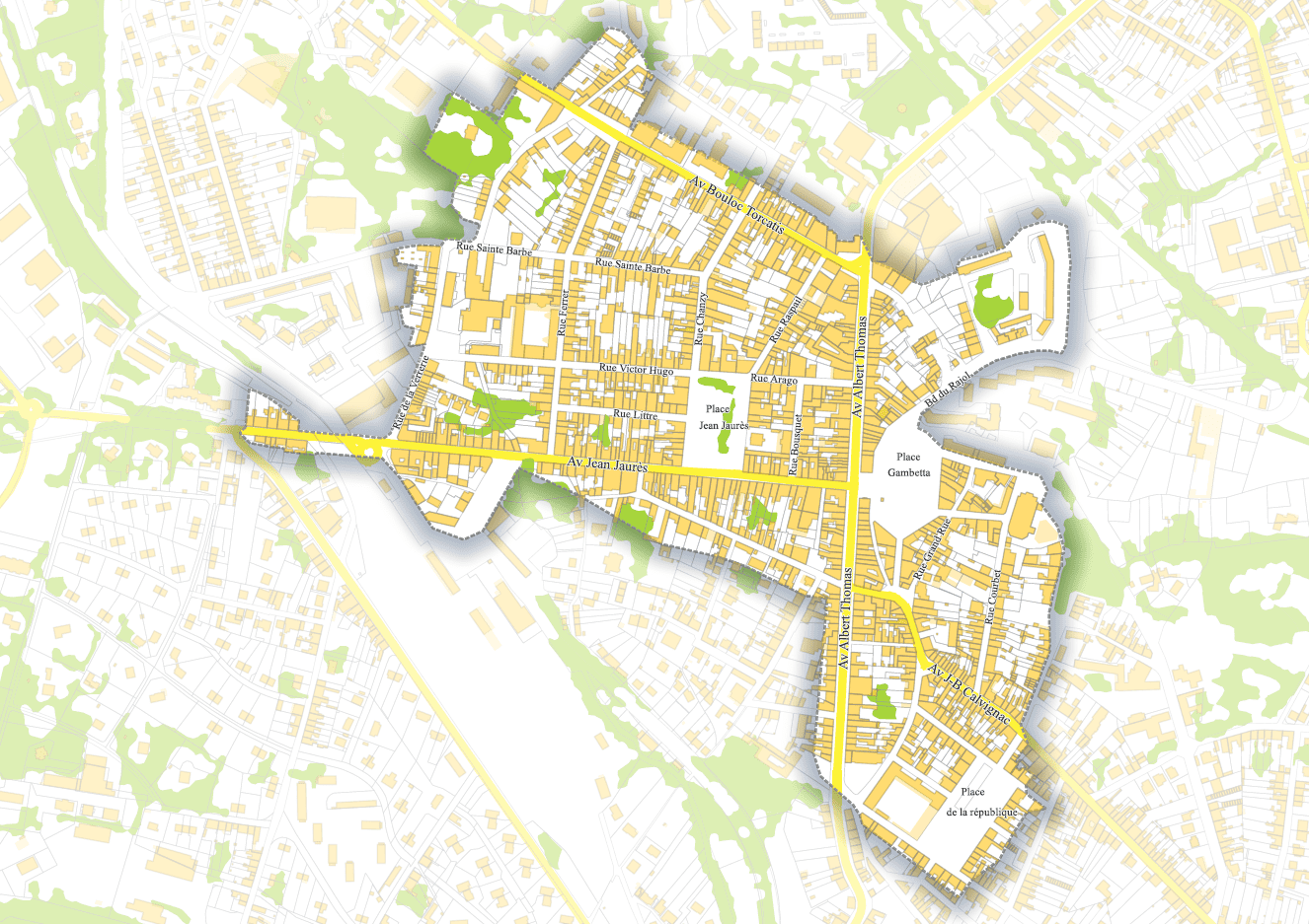 Plan des rues concernées par le permis de louer à Carmaux